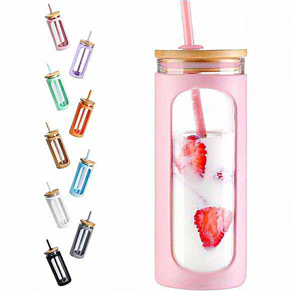 Reusable Silicone Wide‎ Mouth Smoothie Bamboo Lids Water Bottle